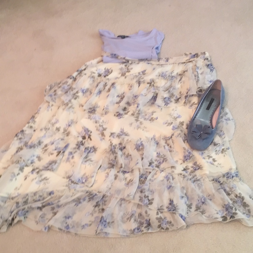 A and F Maxi Skirt Asymmetric Floral Ruffle XL